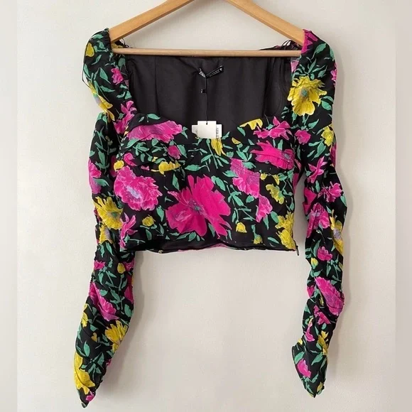 Zara Floral Long Sleeve Cropped Blouse - NWT - Picture 6 of 6